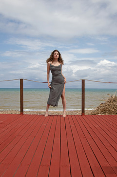 Curly Babe Hope Taking Off Long Dress By The Sea