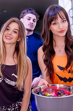 Lana Smalls And Molly Little Halloween Threesome Ends With A Facial