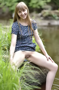 Anabel A Captivates In A Short Dress By The Rivers Edge Barefoot And Drenched